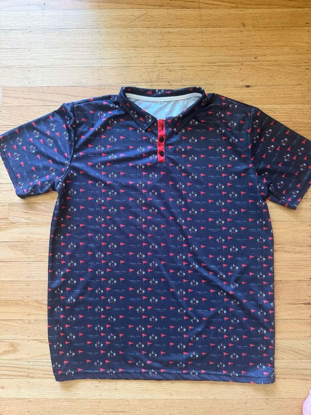 Cellar Lor Brewing Co. All-Over Print Golf Polo Shirt Navy Red XL